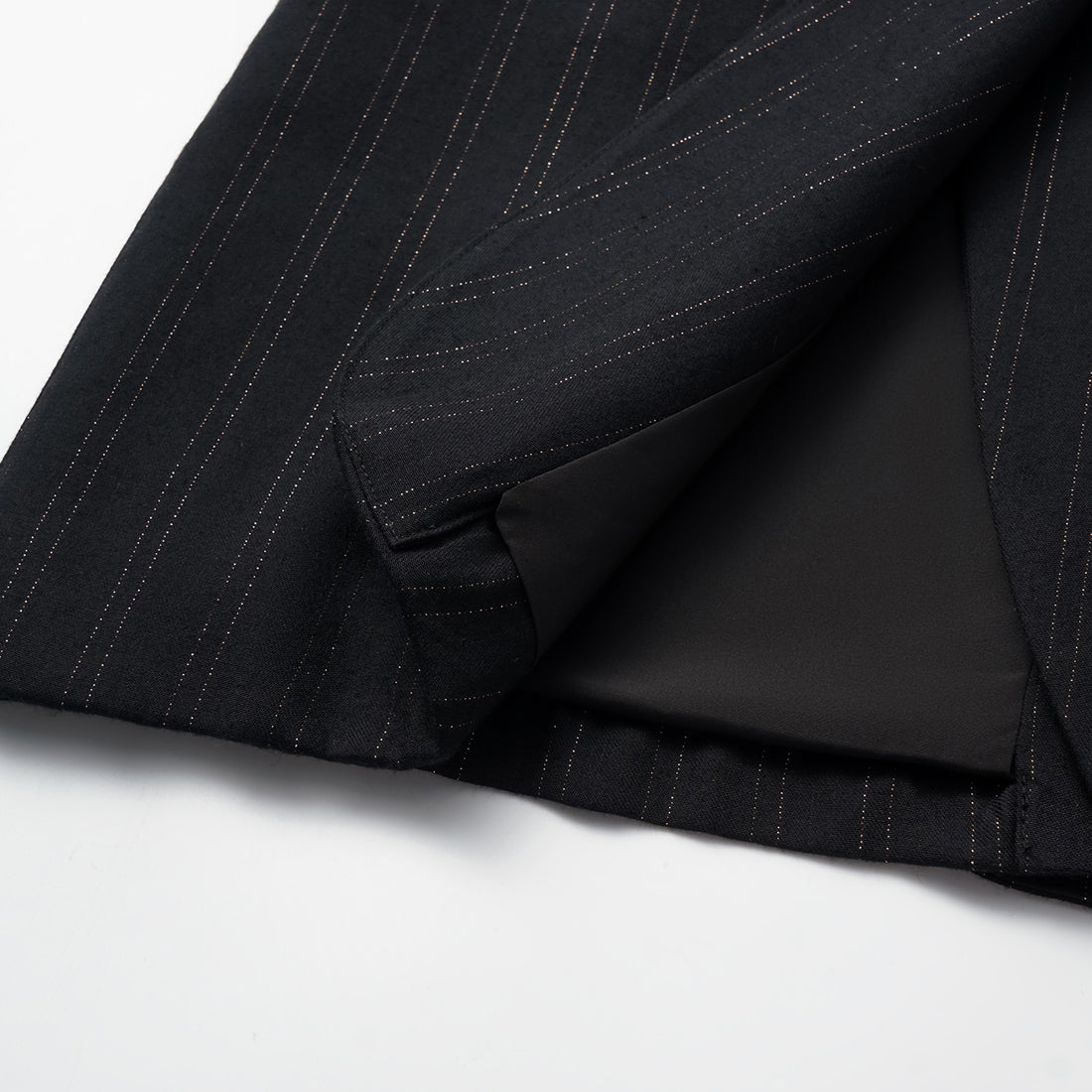 "Speak Sleek." Italian gold weaving vertical oversized suit jacket—Indigo