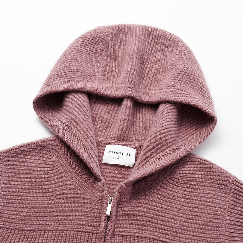 “Winter Diary” 100% Cashmere Hooded Zip-Up Vest—Strawberry Macaron