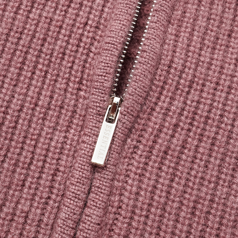 “Winter Diary” 100% Cashmere Hooded Zip-Up Vest—Strawberry Macaron
