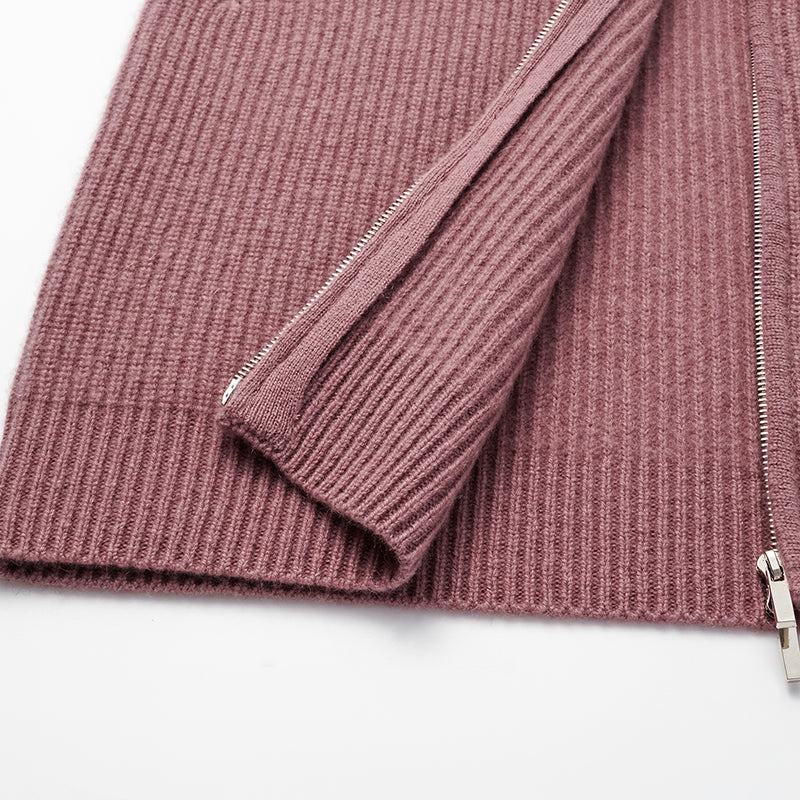 “Winter Diary” 100% Cashmere Hooded Zip-Up Vest—Strawberry Macaron