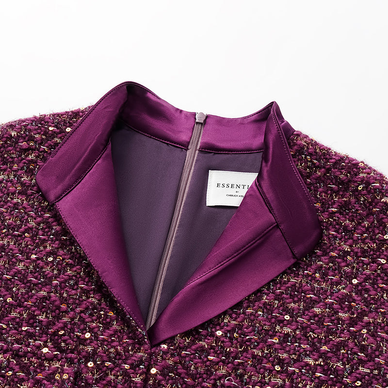 "Chelsea Tea Time" Tweed Faux Two-Piece Dress—Grape.