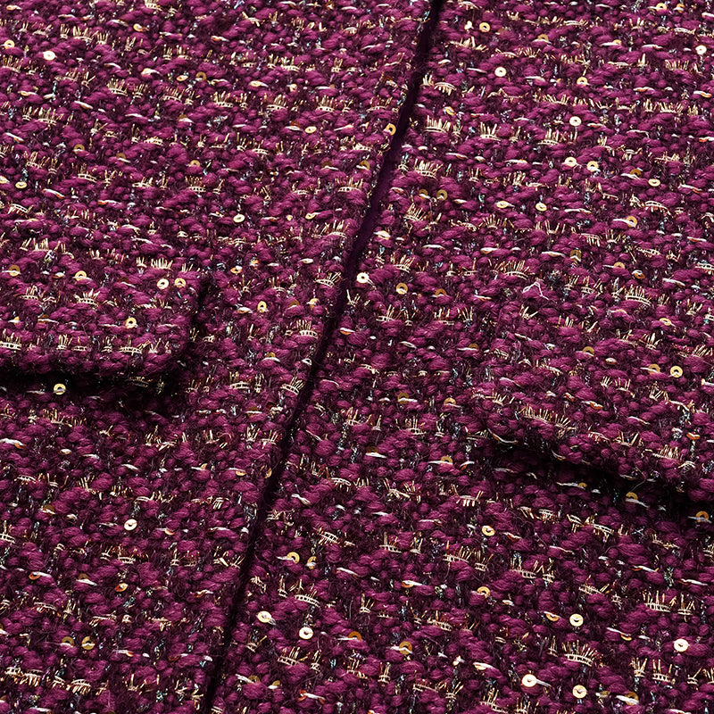 "Chelsea Tea Time" Tweed Faux Two-Piece Dress—Grape.