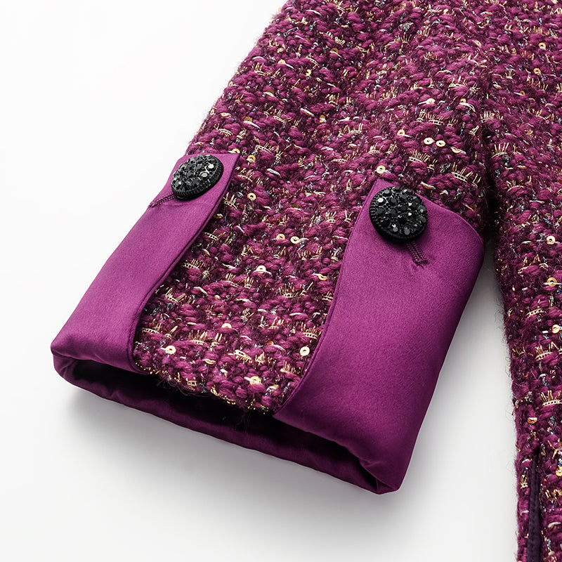 "Chelsea Tea Time" Tweed Faux Two-Piece Dress—Grape.