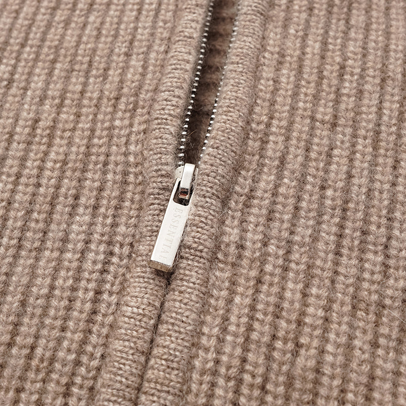 “Winter Diary” 100% Cashmere Hooded Zip-Up Vest—Earl Grey