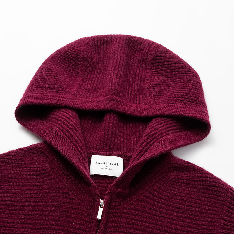 “Winter Diary” 100% Cashmere Hooded Zip-Up Vest—Raspberry Jam