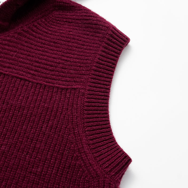 “Winter Diary” 100% Cashmere Hooded Zip-Up Vest—Raspberry Jam