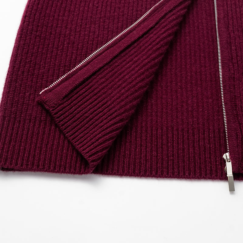 “Winter Diary” 100% Cashmere Hooded Zip-Up Vest—Raspberry Jam