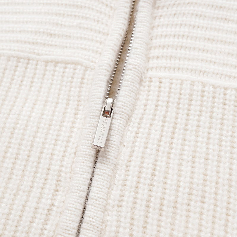 “Winter Diary” 100% Cashmere Hooded Zip-Up Vest—Milk