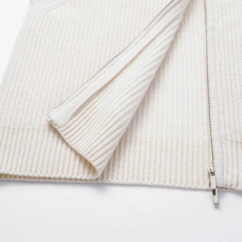 “Winter Diary” 100% Cashmere Hooded Zip-Up Vest—Milk