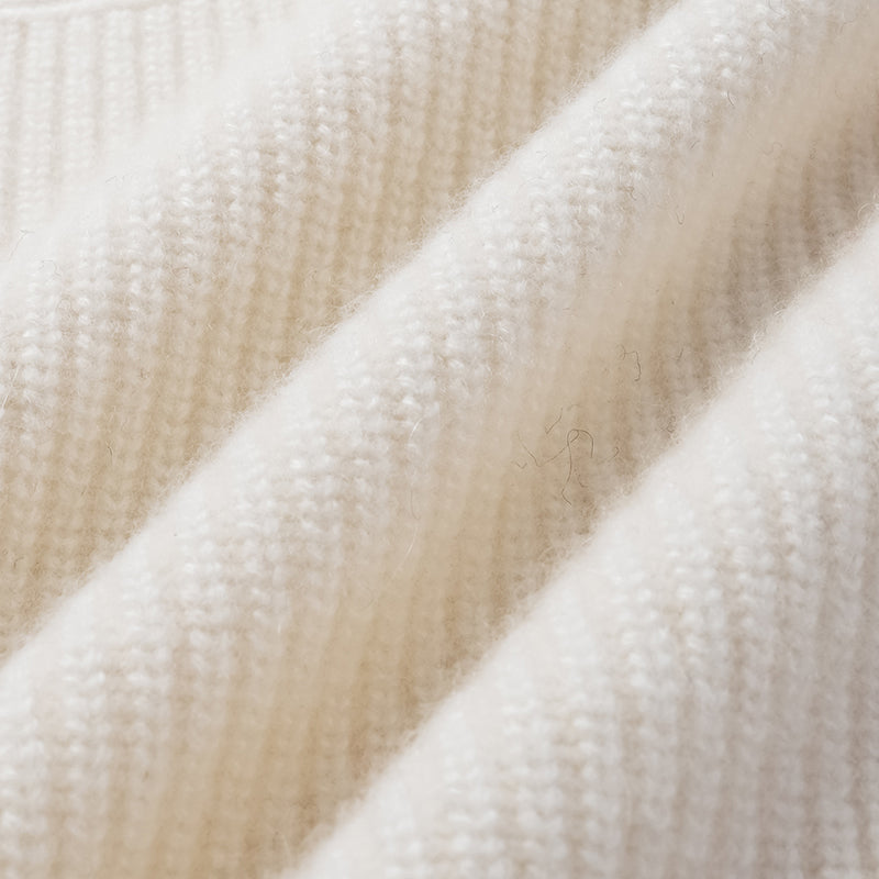 “Winter Diary” 100% Cashmere Hooded Zip-Up Vest—Milk