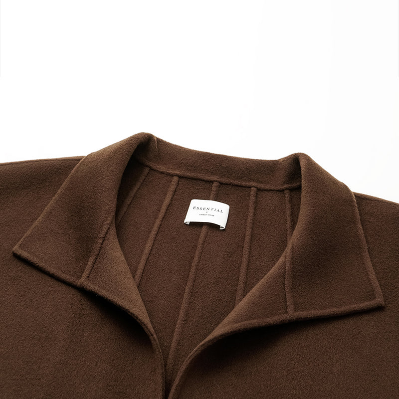 "Winter Diary" 100% Cashmere Double-faced Long Pile Craft Short Coat - Dark Chocolate