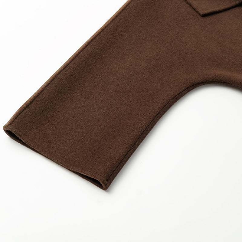 "Winter Diary" 100% Cashmere Double-faced Long Pile Craft Short Coat - Dark Chocolate