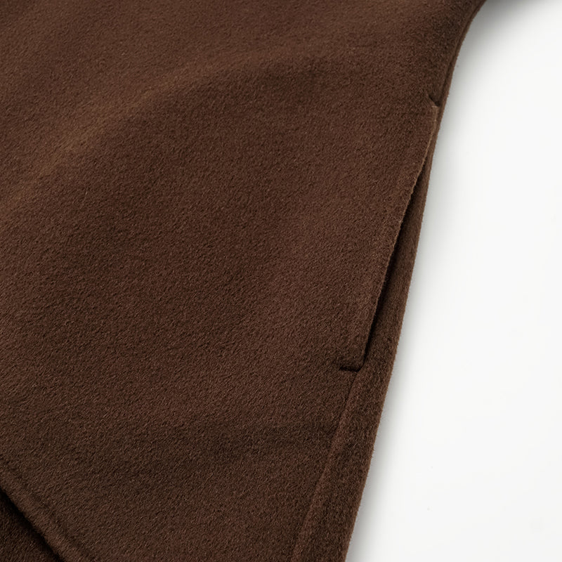 "Winter Diary" 100% Cashmere Double-faced Long Pile Craft Short Coat - Dark Chocolate
