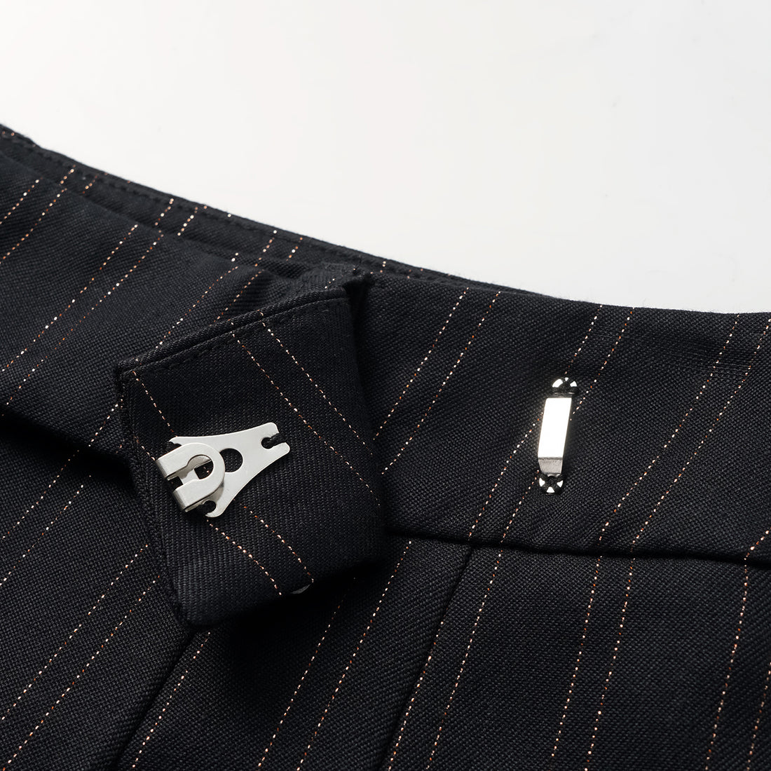 "Speak Sleek." Italian gold weaving straight suit shorts—Indigo