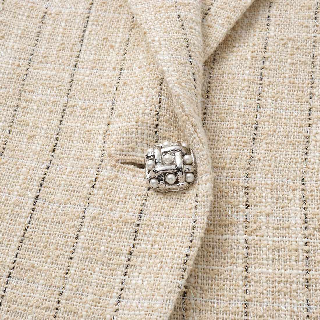 "Westminster Weekdays" lightweight tweed oversized blazer—Vanilla Soufflé
