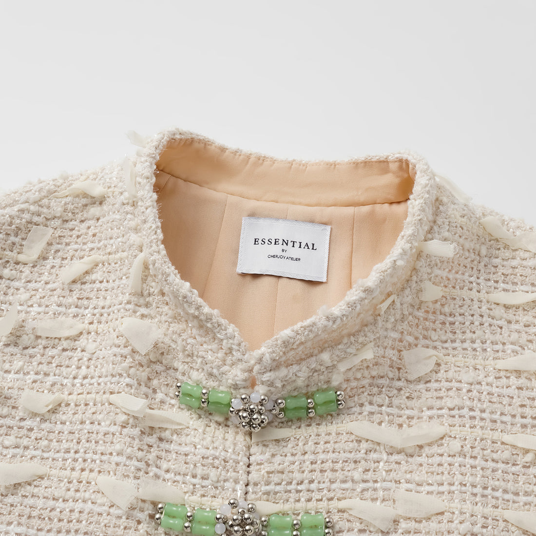 "Spring" Light Tweed Three-Dimensional Cut Light Chinese Style Vest Top - Tea White Listening to the Wind