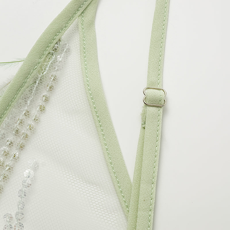 "Welcome to my party." Beaded feather spaghetti strap vest