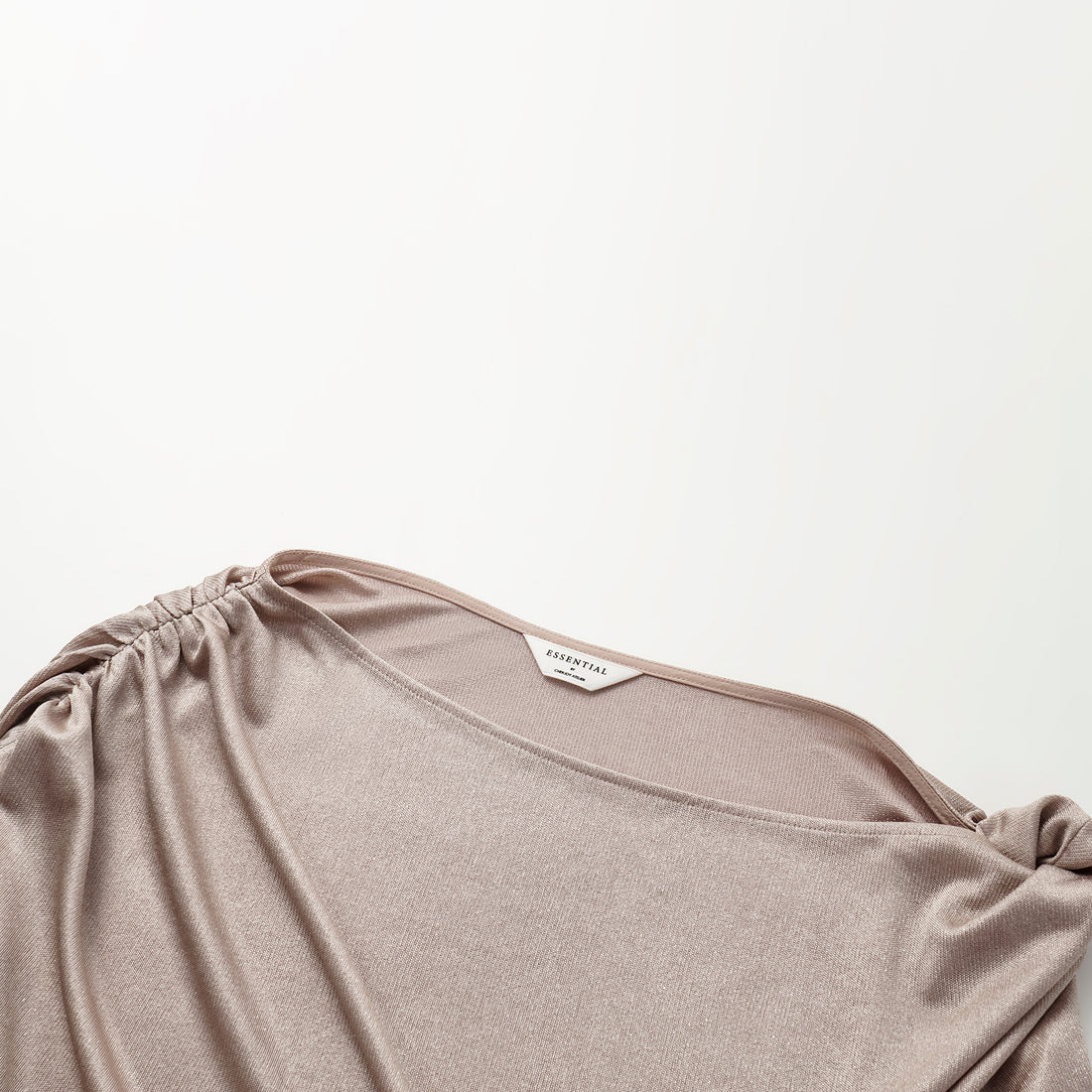 'Easy Go Chic' acetate jersey special cut off-shoulder top — Coffee