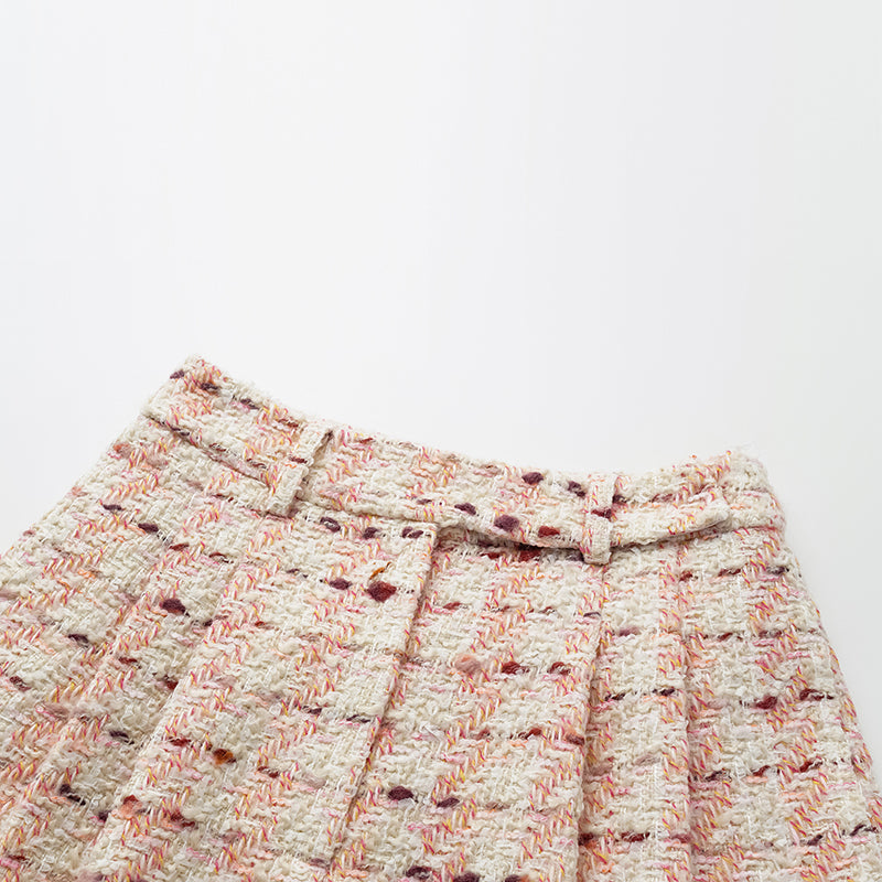 “Brunch at Ritz” Tweed Shorts—Pink Waffle