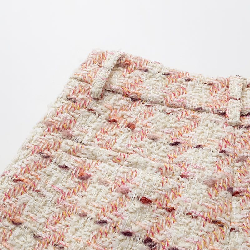 “Brunch at Ritz” Tweed Shorts—Pink Waffle