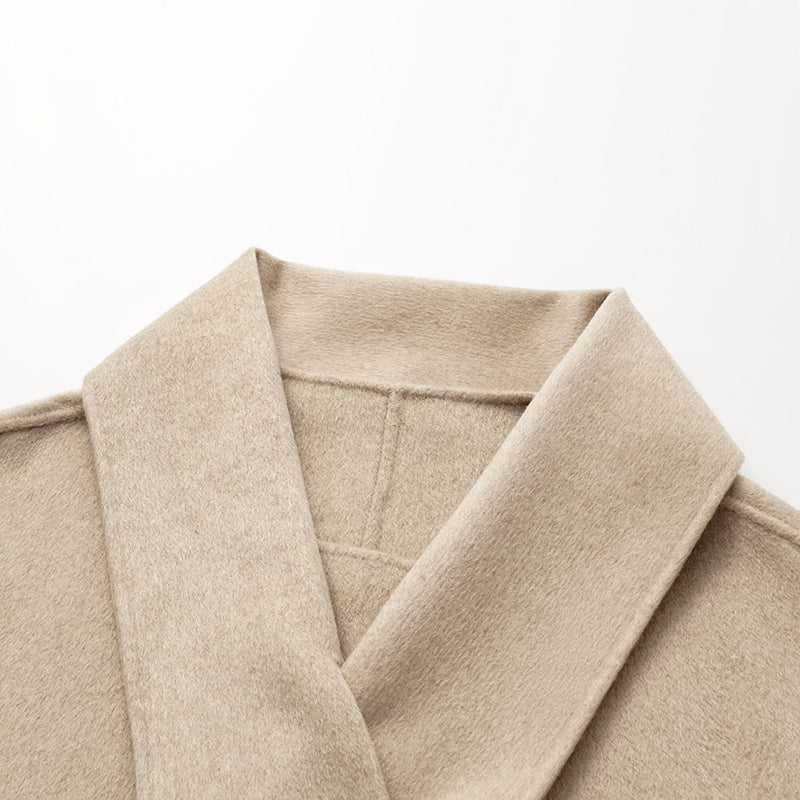 "Winter Diary" 100% Cashmere Double-sided Long Pile Craft Scarf Short Coat - Oatmeal