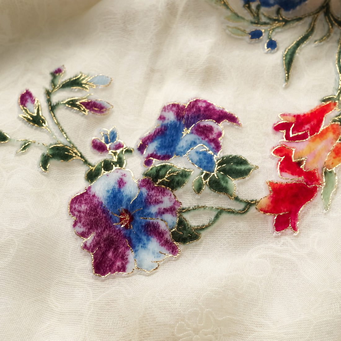 "Tops" Italian high-end velvet art hand-painted gold-painted light Chinese three-dimensional tailoring top - Xiaochun Flower Banquet
