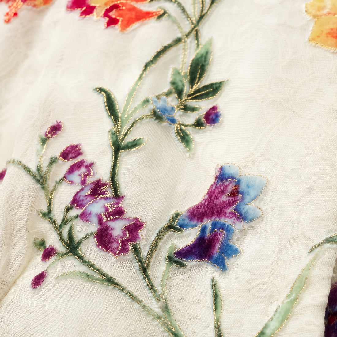 "Tops" Italian high-end velvet art hand-painted gold-painted light Chinese three-dimensional tailoring top - Xiaochun Flower Banquet