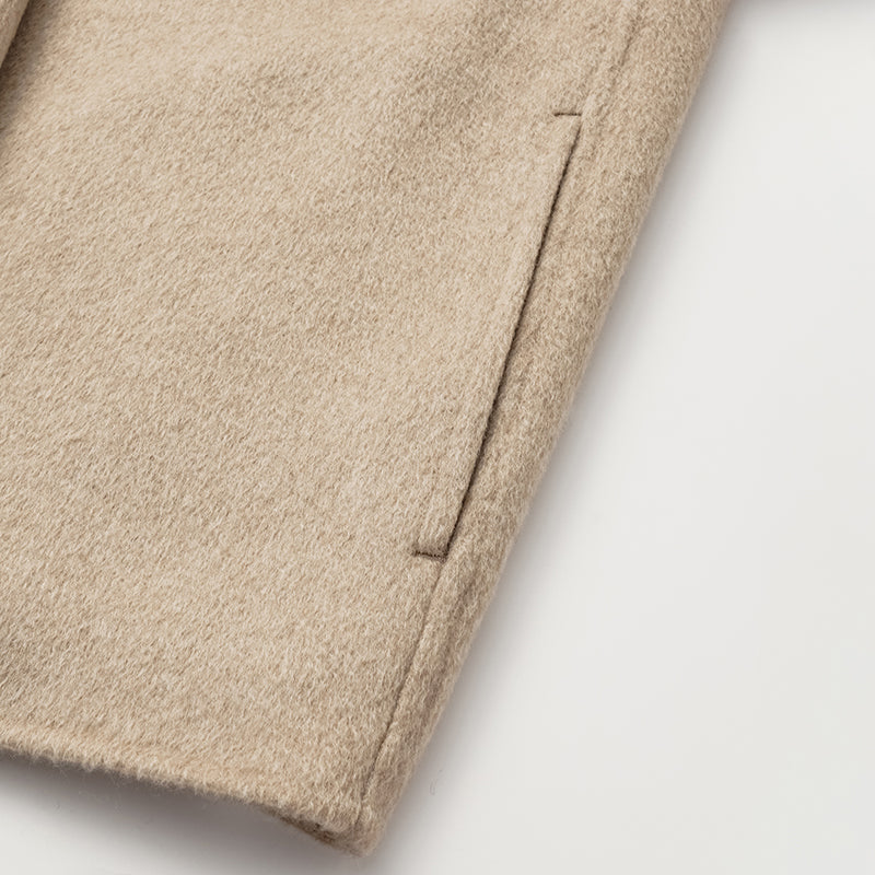 "Winter Diary" 100% Cashmere Double-sided Long Pile Craft Scarf Short Coat - Oatmeal