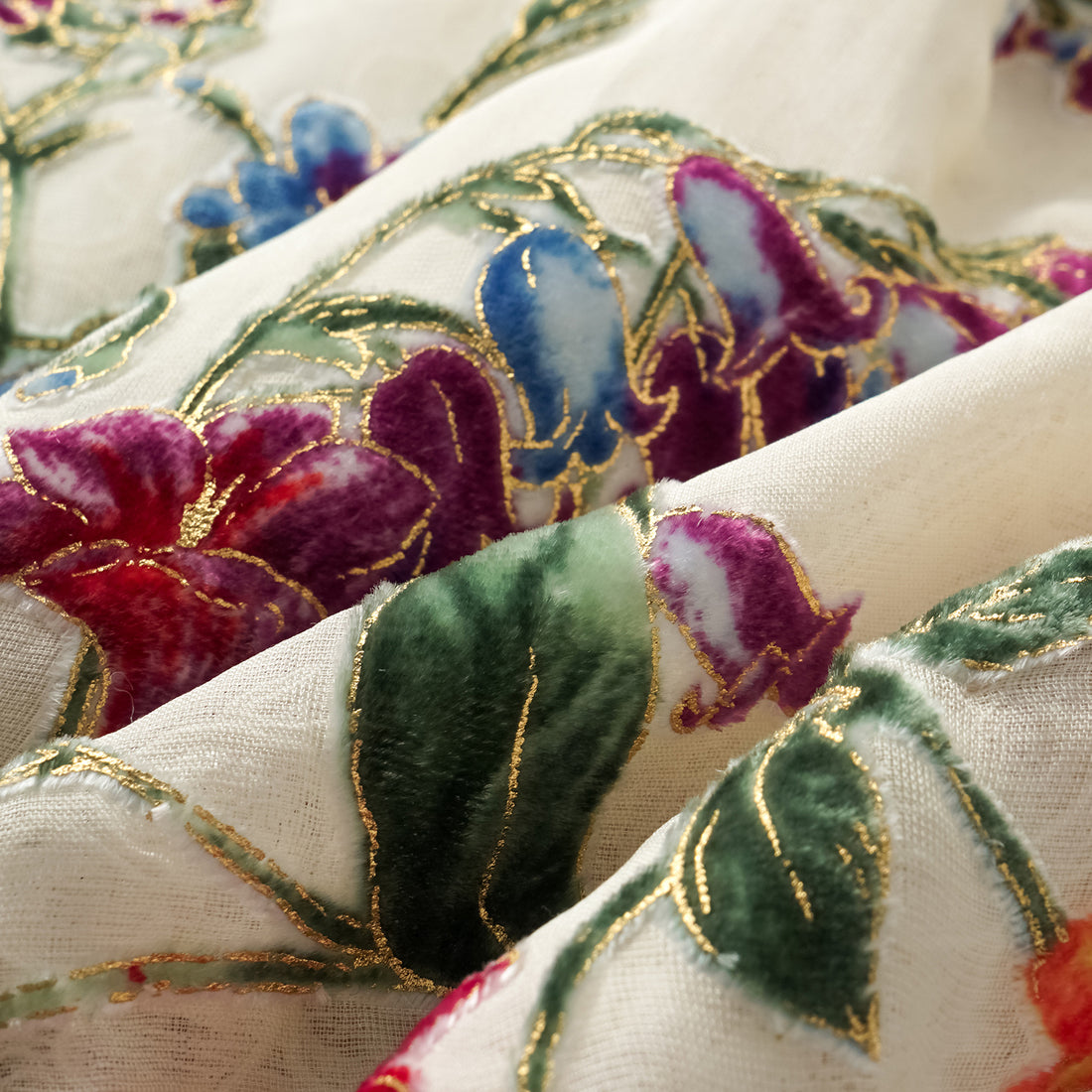 "Tops" Italian high-end velvet art hand-painted gold-painted light Chinese three-dimensional tailoring top - Xiaochun Flower Banquet