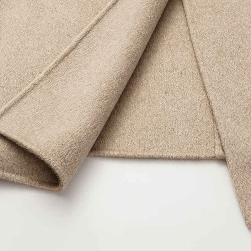 "Winter Diary" 100% Cashmere Double-sided Long Pile Craft Scarf Short Coat - Oatmeal