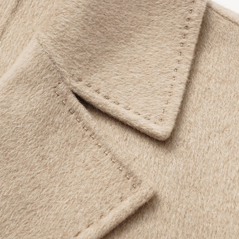 "Winter Diary" 100% Cashmere Double-faced Long Pile Craft Double-breasted Long Coat - Oatmeal