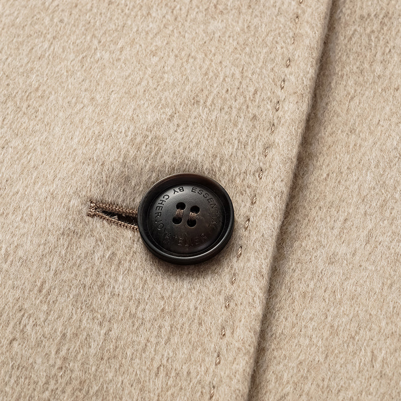 "Winter Diary" 100% Cashmere Double-faced Long Pile Craft Double-breasted Long Coat - Oatmeal