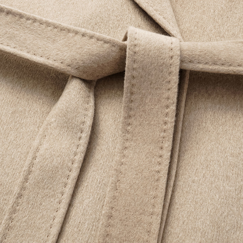 "Winter Diary" 100% Cashmere Double-faced Long Pile Craft Double-breasted Long Coat - Oatmeal