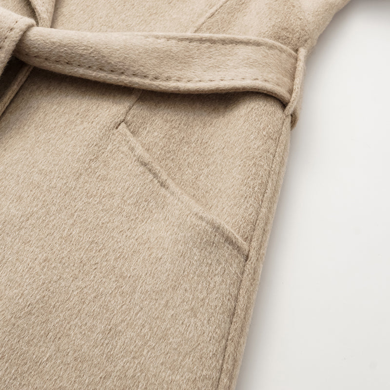 "Winter Diary" 100% Cashmere Double-faced Long Pile Craft Double-breasted Long Coat - Oatmeal
