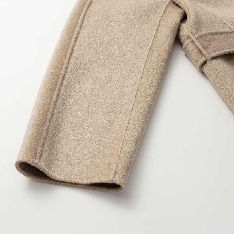 "Winter Diary" 100% Cashmere Double-faced Long Pile Craft Double-breasted Long Coat - Oatmeal