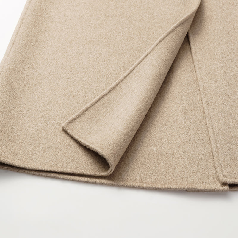 "Winter Diary" 100% Cashmere Double-faced Long Pile Craft Double-breasted Long Coat - Oatmeal