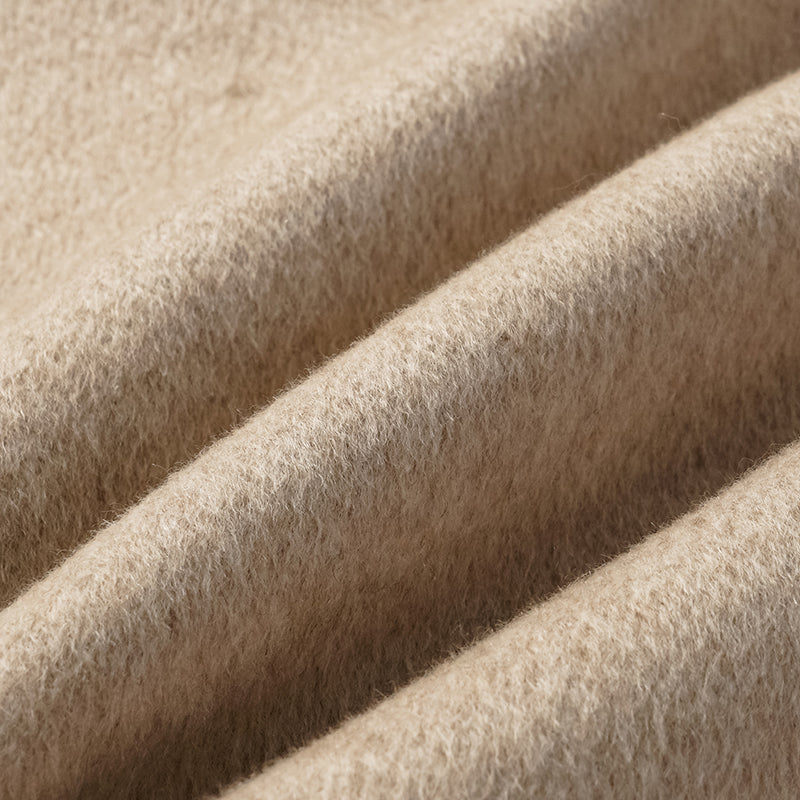 "Winter Diary" 100% Cashmere Double-faced Long Pile Craft Double-breasted Long Coat - Oatmeal