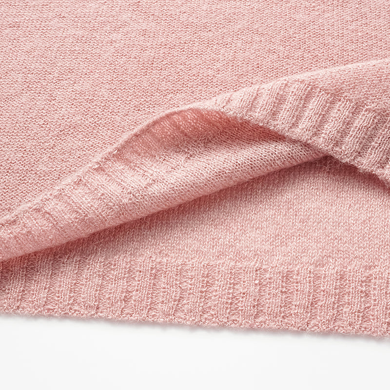 "Spring Diary." Silk Alpaca Wool Knit Midi Neck Top—Strawberry