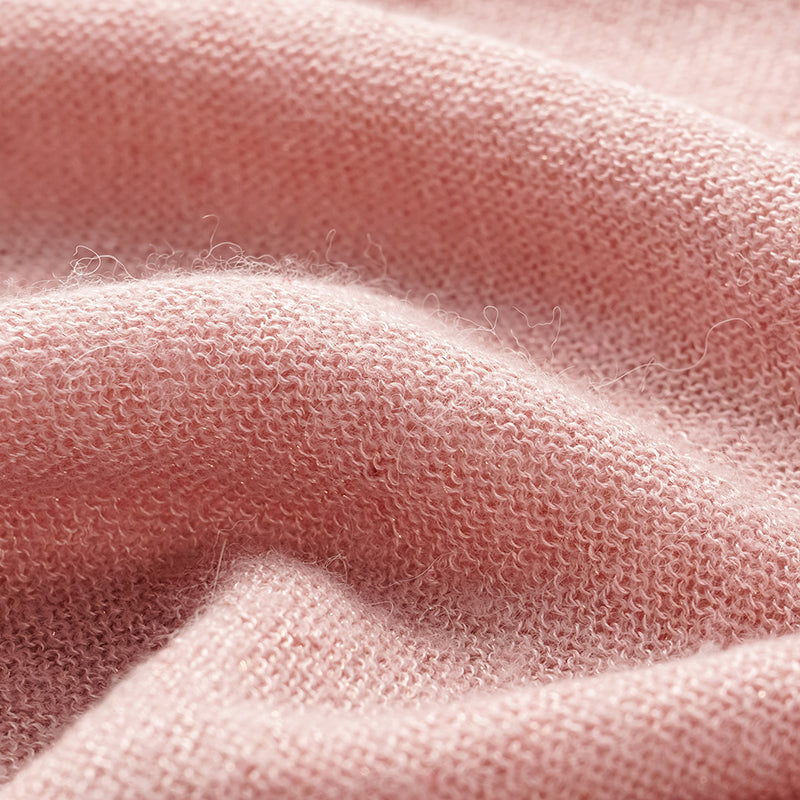 "Spring Diary." Silk Alpaca Wool Knit Midi Neck Top—Strawberry