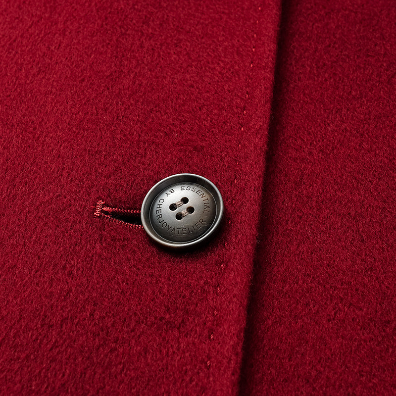 "Winter Diary" 100% Cashmere Double-faced Long Pile Double-breasted Long Coat - Dark Red