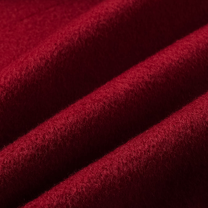 "Winter Diary" 100% Cashmere Double-faced Long Pile Double-breasted Long Coat - Dark Red