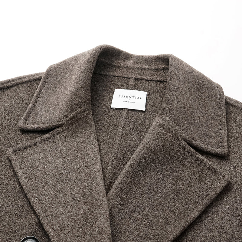 "Winter Diary" 100% Cashmere Double-faced Long Pile Double-breasted Long Coat - Gray