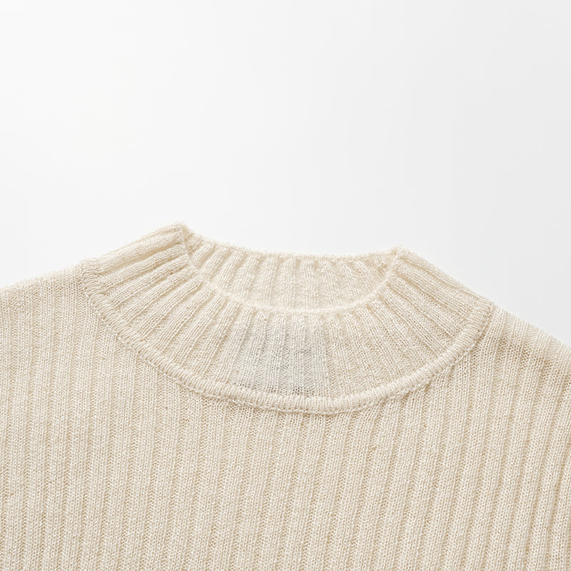 "Spring Diary." Silk Alpaca Wool Knitted Midi Neck Top—Cream