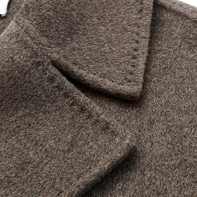"Winter Diary" 100% Cashmere Double-faced Long Pile Double-breasted Long Coat - Gray