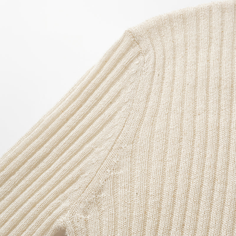 "Spring Diary." Silk Alpaca Wool Knitted Midi Neck Top—Cream