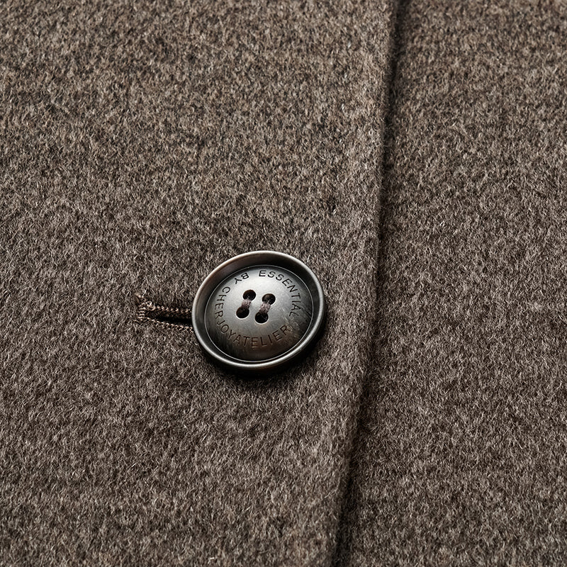 "Winter Diary" 100% Cashmere Double-faced Long Pile Double-breasted Long Coat - Gray