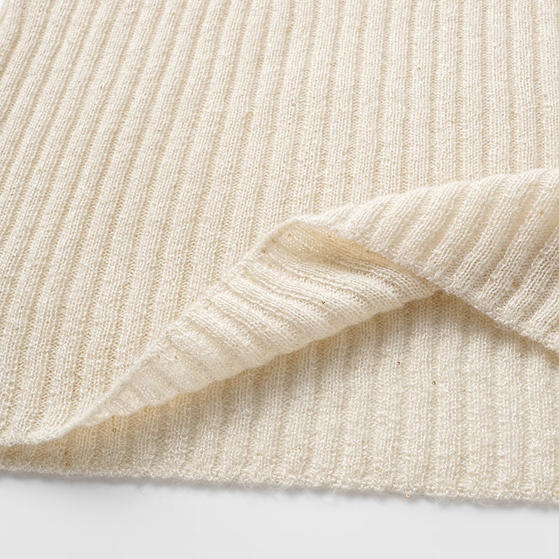 "Spring Diary." Silk Alpaca Wool Knitted Midi Neck Top—Cream