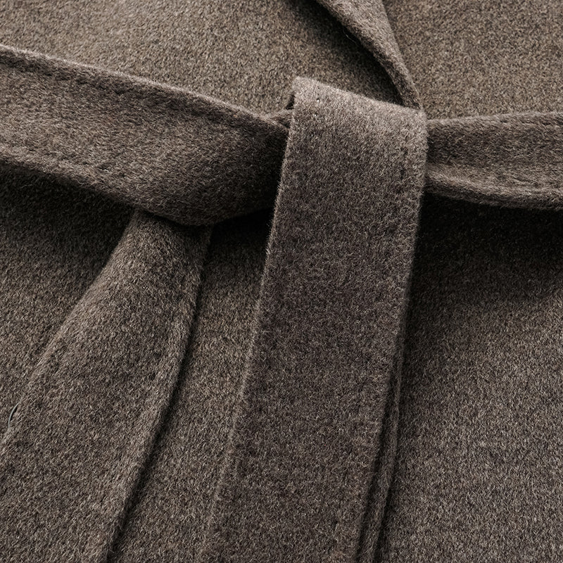 "Winter Diary" 100% Cashmere Double-faced Long Pile Double-breasted Long Coat - Gray