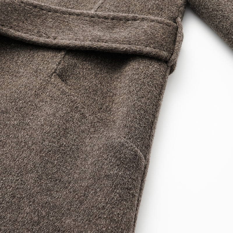 "Winter Diary" 100% Cashmere Double-faced Long Pile Double-breasted Long Coat - Gray