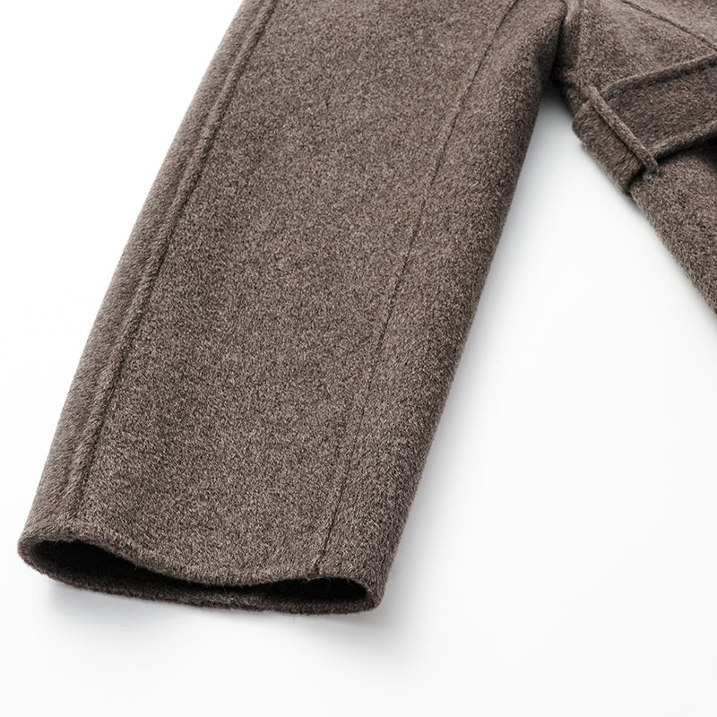 "Winter Diary" 100% Cashmere Double-faced Long Pile Double-breasted Long Coat - Gray